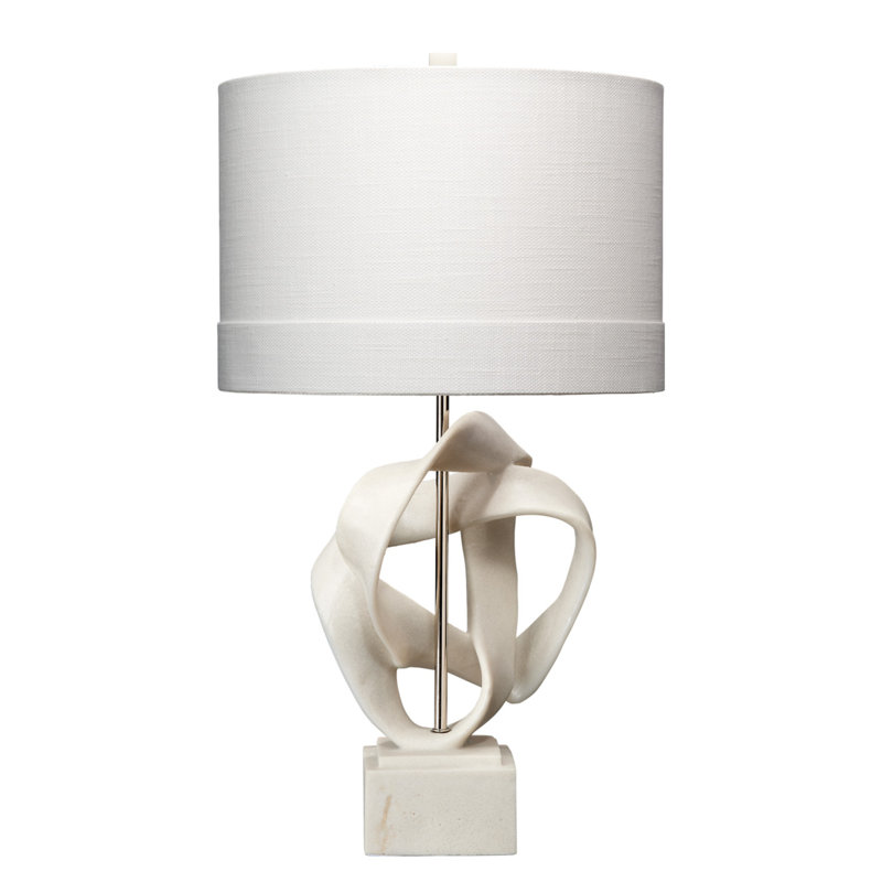 White Polyresin Table Lamp with Linen Shade