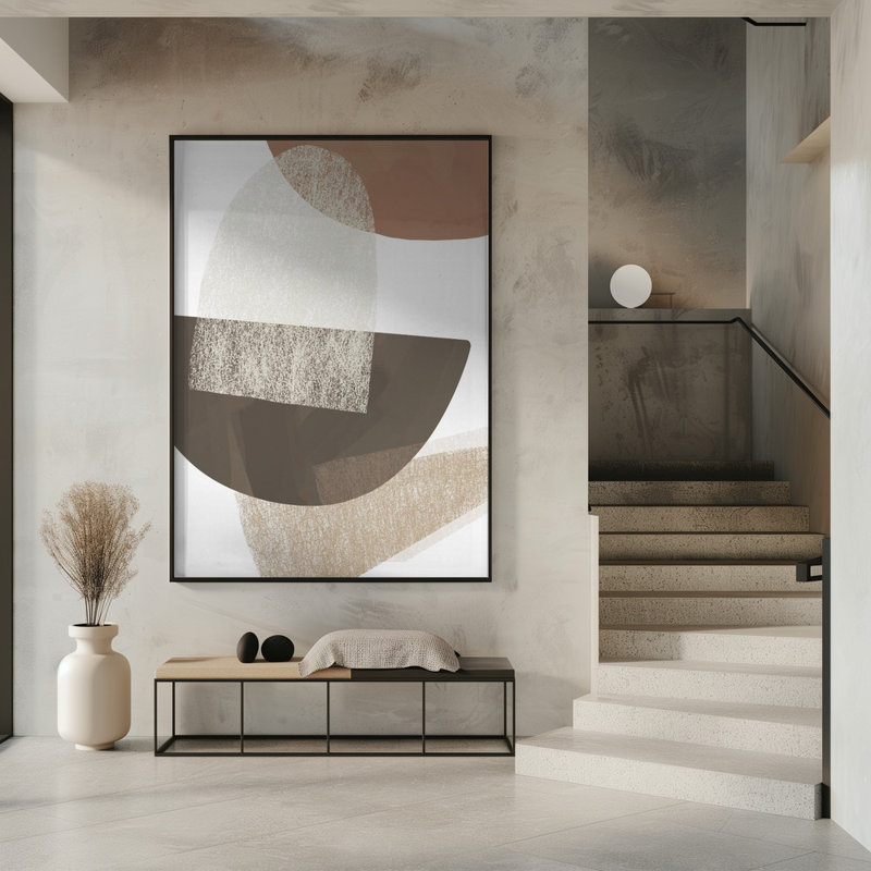 «Earth Tone Geometric», art mural texturé encadré, Cadre noir, H 14 po x l 10 po
