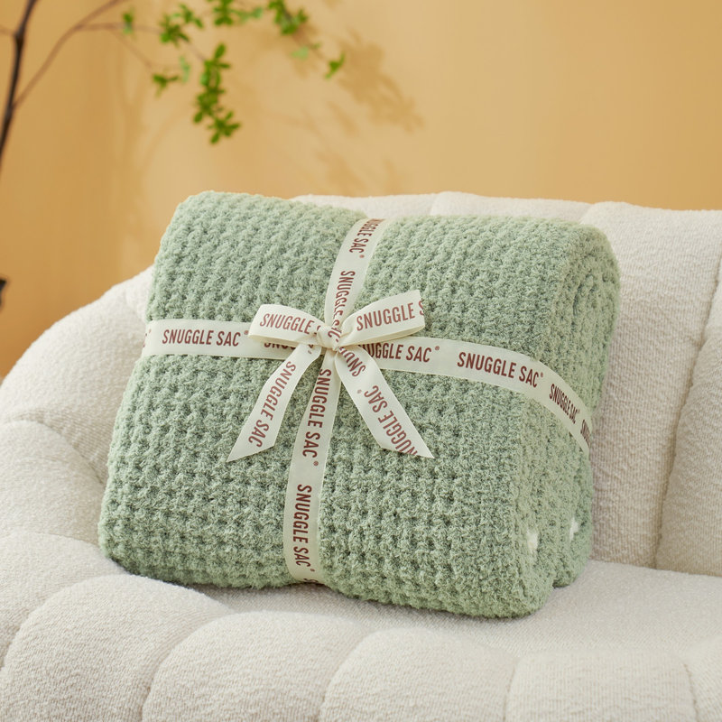 Jeté réversible en tricot gaufré pour lit de bébé, L 60 po x l 50 po, Vert sauge