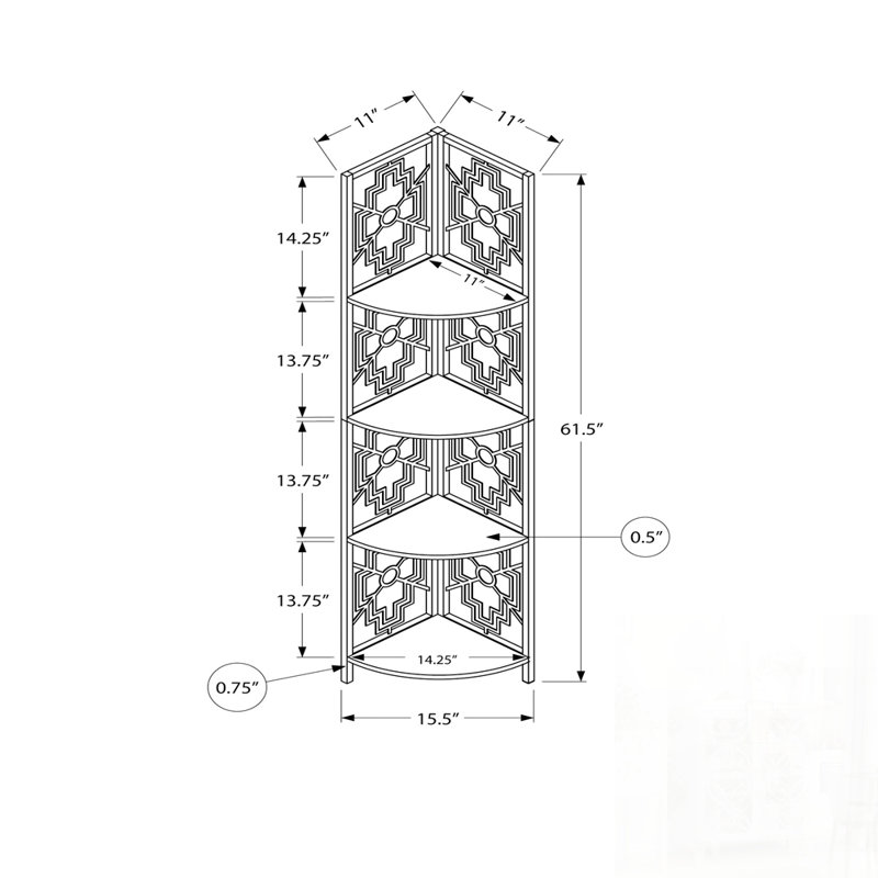 Étagère d'angle à 4 niveaux avec tablettes en stratifié et structure en métal pour un rangement peu encombrant au bureau ou dans la chambre à coucher