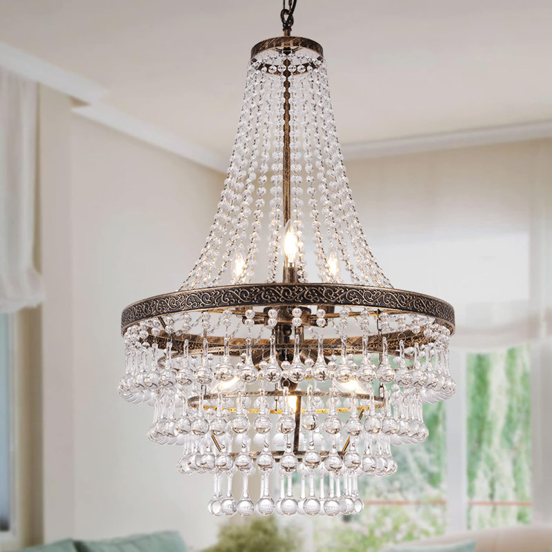 Lustre empire en cristal 6 lumières Emël, Bronze antique