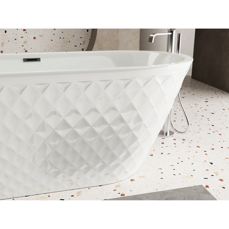 Freestanding Acrylic Bathtub, 59 Inches, Oval Shape, Gloss White Finish, Center Drain, Contemporary Style, Double - Wall Insulation, Effortless Installation, Modern Design, Exquisite Craftsmanship,