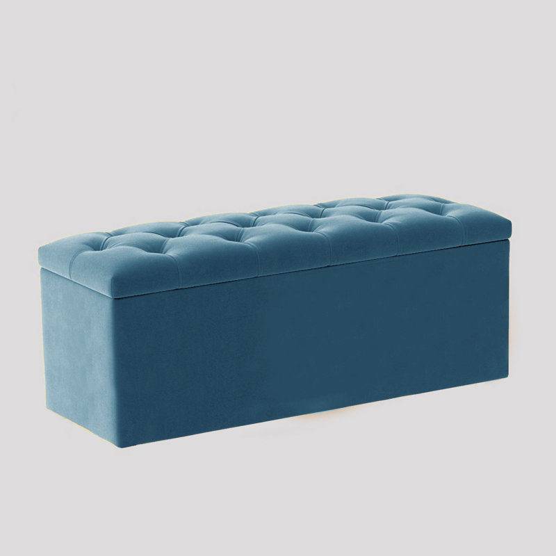  Luna Wide Chesterfield Velvet Rectangle Solid Color Standard Ottoman Box with Storage, Upholstered Deep Storage End of Bed Bench