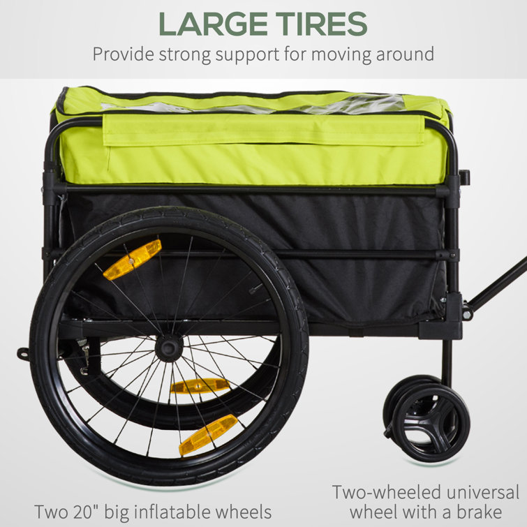 Aosom Bike Cargo Trailer & Wagon Cart Multi-Use Garden Cart with Removable Box 20'' Big Wheels Reflectors Hitch and Handle Yellow