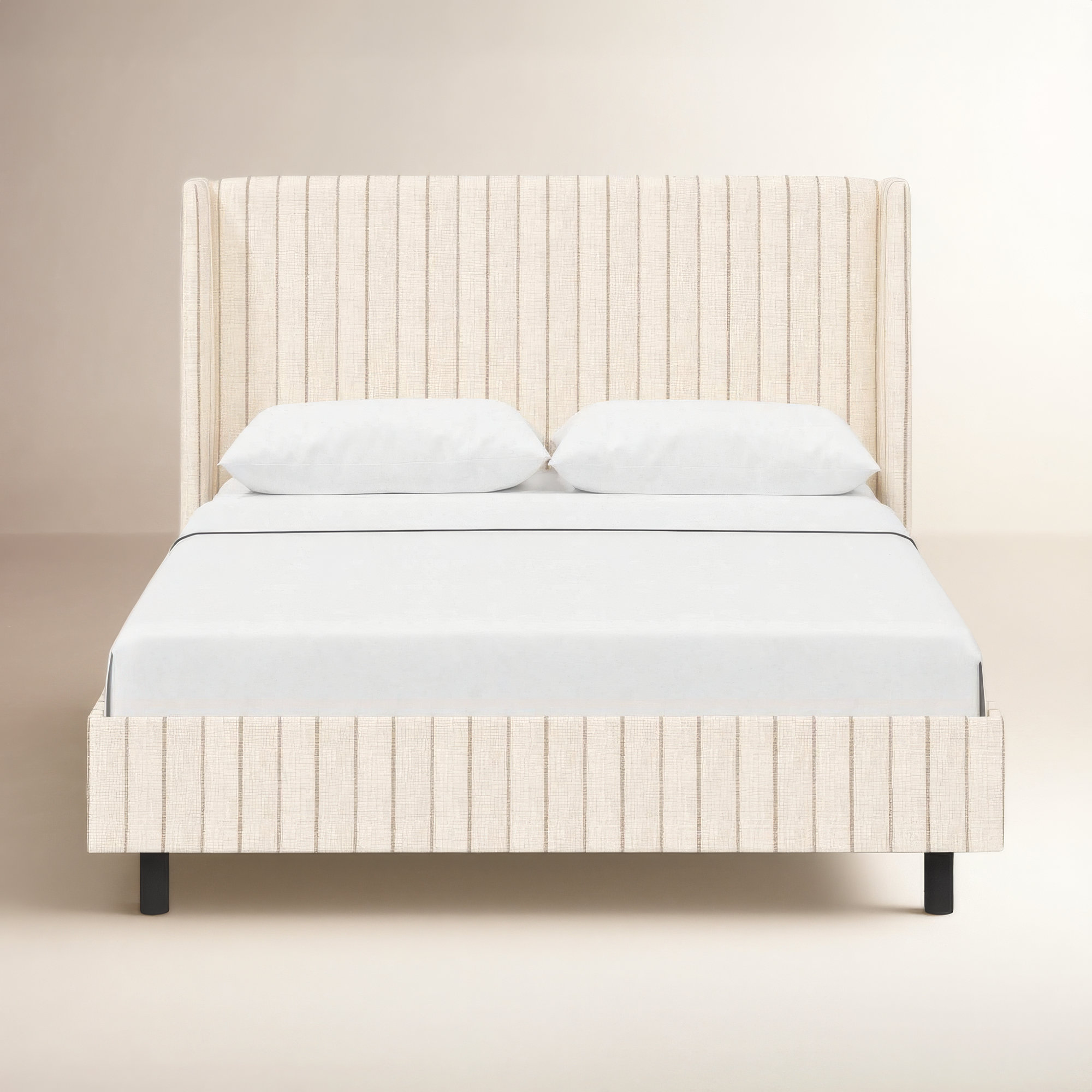 Lapa Upholstered Wingback Bed, Fritz Charcoal Stripe, Queen