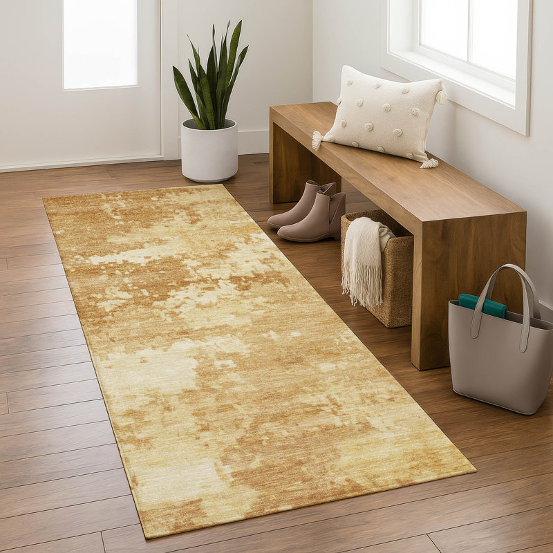 Premium Machine Washable Mayfield AMF2142 abstract Rug, 2'3" x 7'6" Runner, Copper