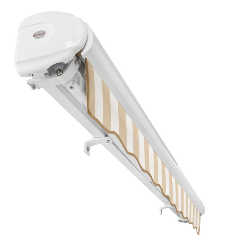 Auvent rétractable avec cassette Awntech Key West, H 9,38 po x l 14 po x P 10 po, Côté droit, Lin / rayures blanches