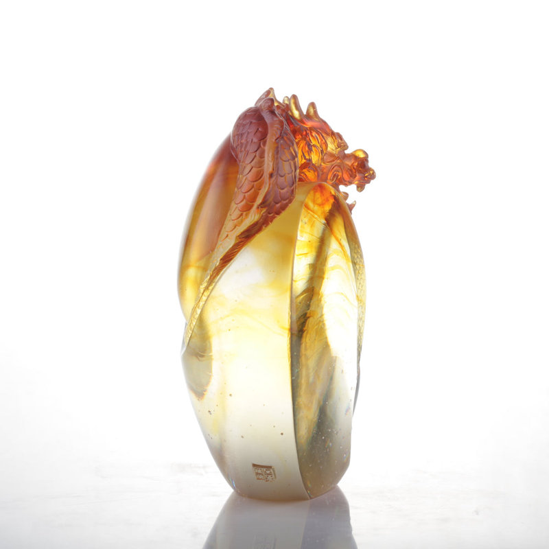 LIULI Crystal Art Dragon Sculpture, Taichi, "Intention"