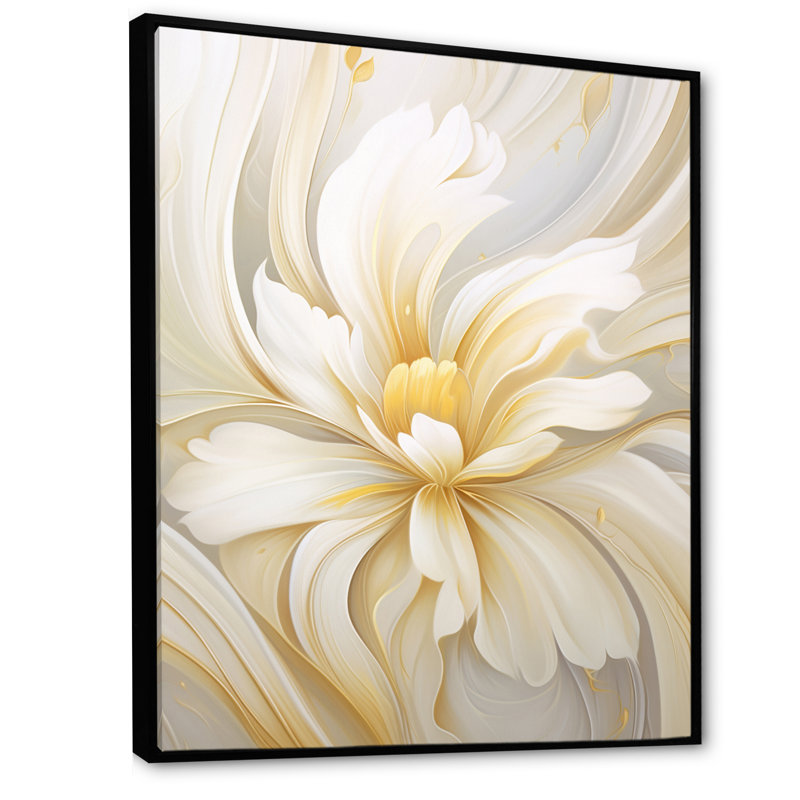 «Dreamy White Digital Spring Flowers», reproduction sur toile, Cadre flottant noir, H 32 po x l 24 po x P 1 po