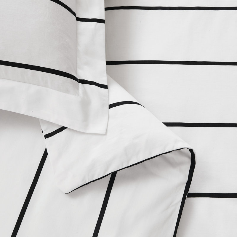 Brooklyn Loom Hayward Stripe Comforter Set, White/Black, Queen Comforter + 2 Standard Shams