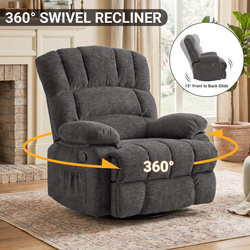 Breasha 39.7" Wide Manual Upholstered Swivel Rocker Recliner, Gray Chenille