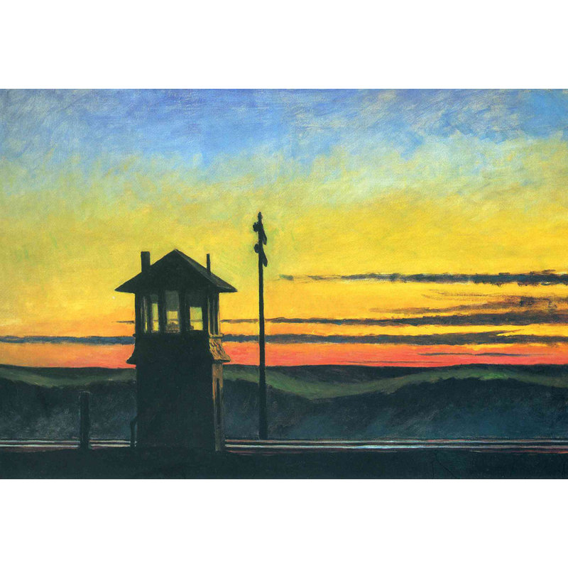 Chemin de fer au coucher du soleil, H 16 po x l 24 po