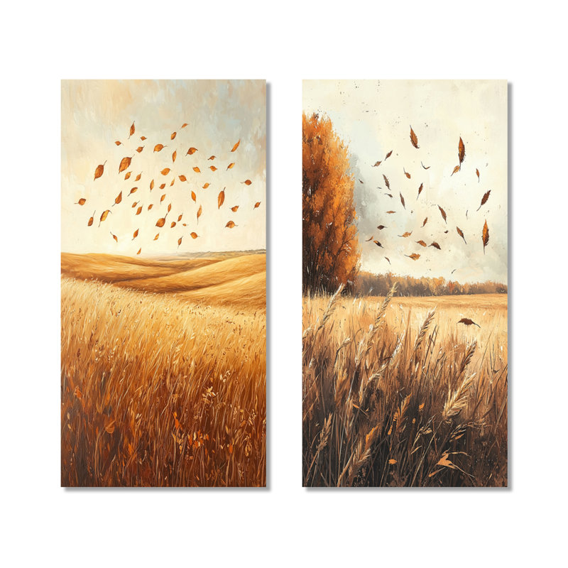 Windy Meadow Prairie Leaves I - ensemble d'art mural en métal surdimensionné botanique, 32" H x 32" W