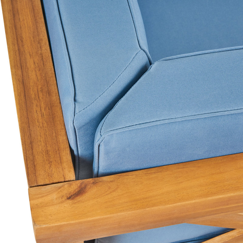 Ensemble de canapé modulaire 5 pièces avec coussins, Structure teck / coussins bleu