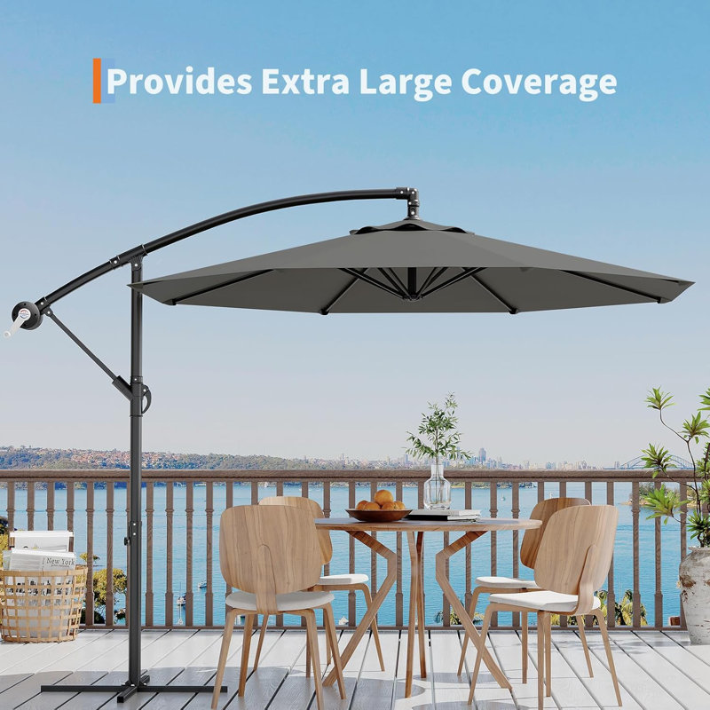 Parasol de patio décalé, parasol en porte-à-faux avec réglage facile de l'inclinaison et de la levée, Polyester gris