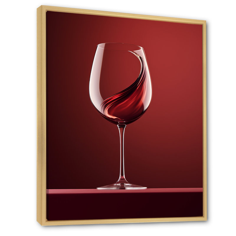 Verre à vin fantaisie encadré sur toile, H 44 po x l 34 po x P 1,5 po, Cadre naturel flottant
