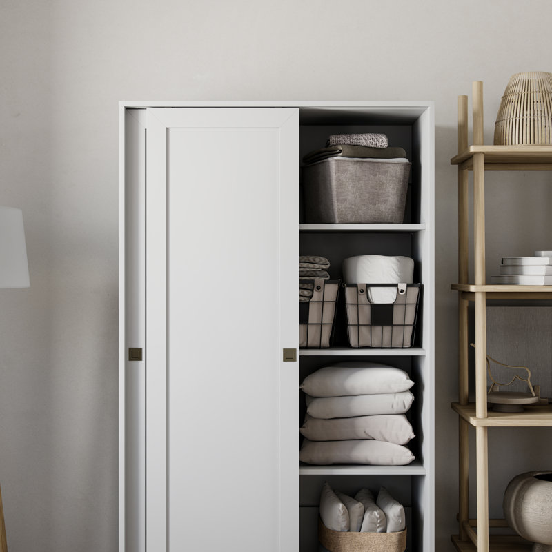 Hamilton White 65 in. Accent Cabinet Office Storage Cabinet with 4 Adjustable Shelves and Sliding Doors