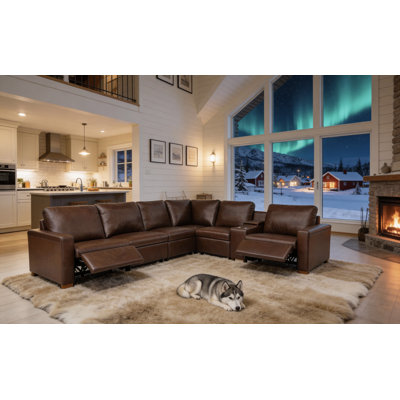 132" W Hudson Recliner Leather-Matched Sectional