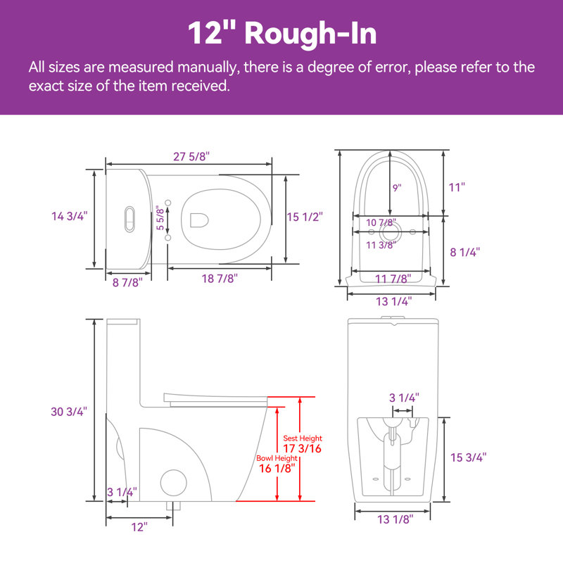 One-Piece Toilet with Chair Seat ADA Height 17.2", Elongated Dual Flush 1.28 GPF, MAP 1000g, White