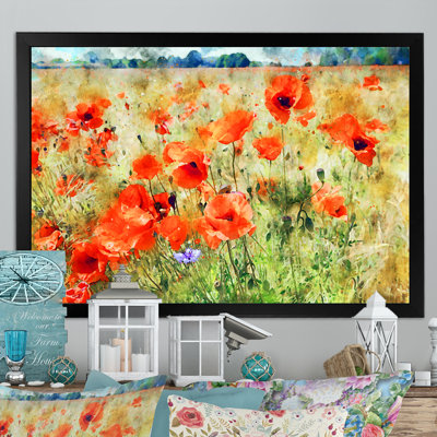 " Grunge Summer Red Poppy Field "