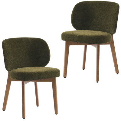 20.1" Extra Wide Upholstered Dining Chair, Side Chair with High Wingback, Armless Vanity Chair With Solid Wood Legs For Dining Living Room Vanity Office, Green, Set of 2