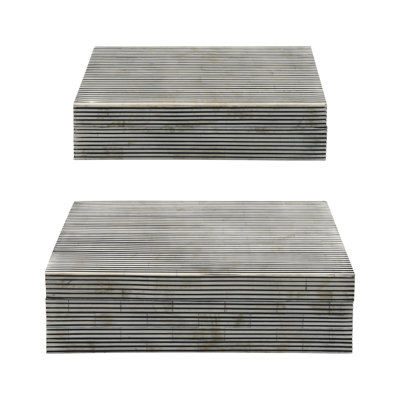 Ensemble de 2 boîtes de rangement à rayures fines en polyrésine blanche et grise 10 "et 12"