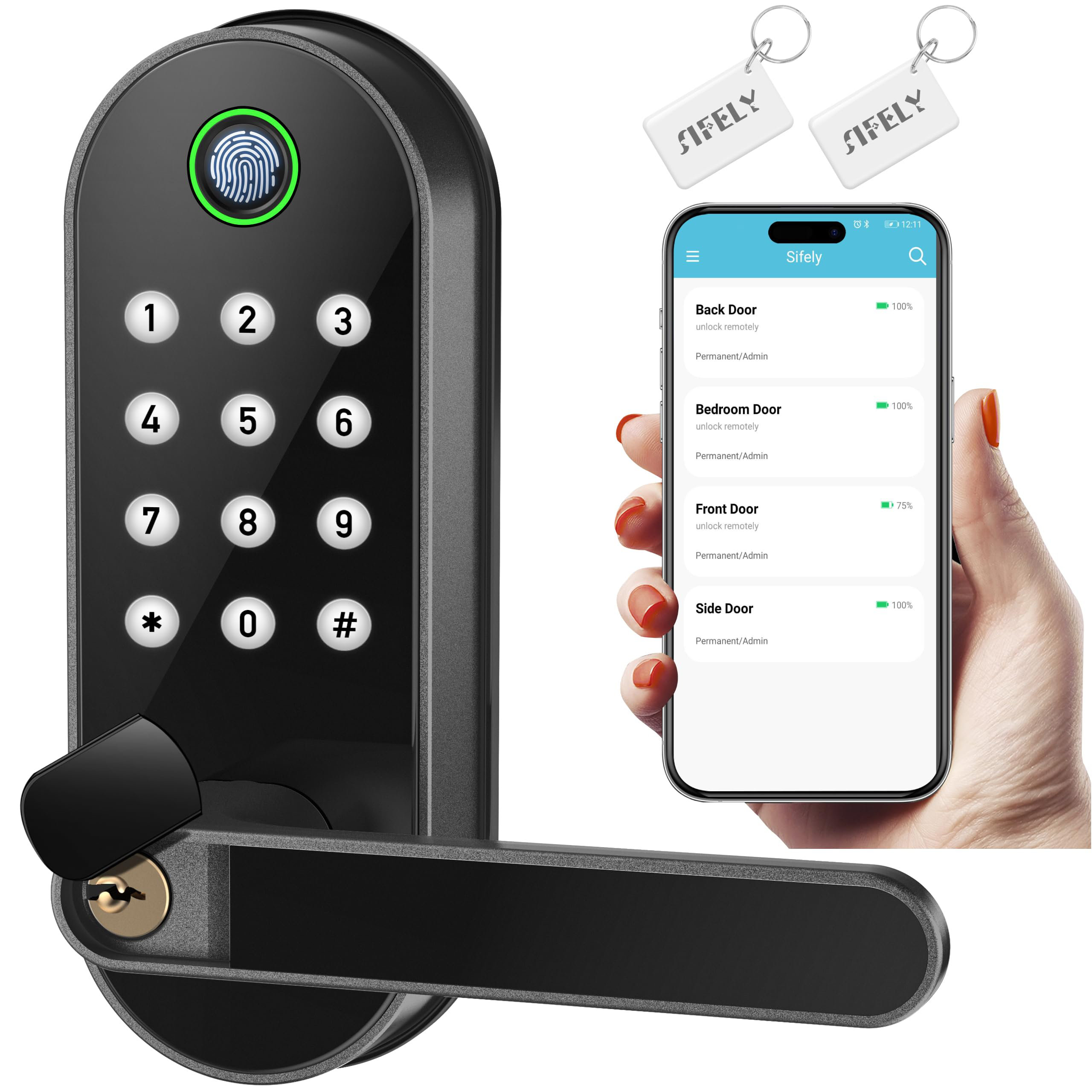 Image showcasing MODERN WALLS LLC Keyless-Entry Fingerprint Smart Door Lock: Digital ...