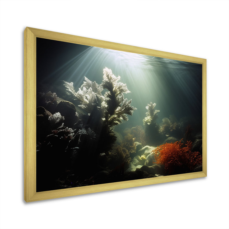 «Light to Underwater Silent Flow», reproduction d'art mural plage et océan, Cadre doré simple, H 30 po x l 40 po x P 1,5 po