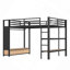 Structure de lit mezzanine avec garde-robe, lit mezzanine en métal avec tablettes de rangement et panneau perforé-1107424069