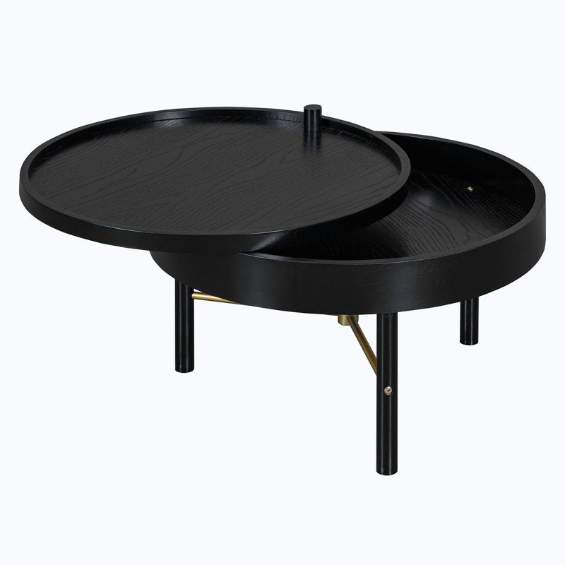 Rotating Tray Coffee Table with Storage, Black