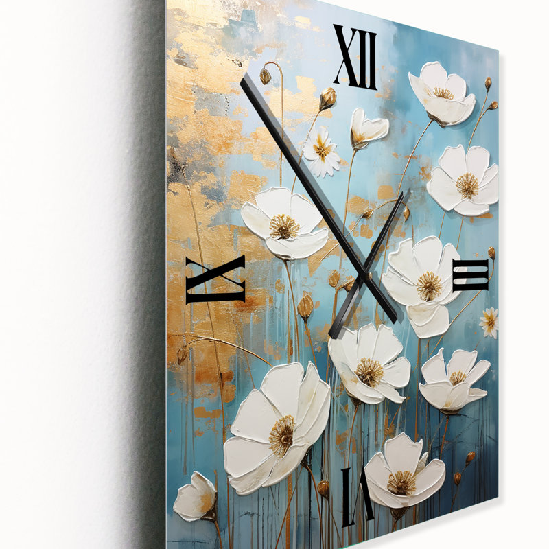 Minimalisme bleu blanc Buttercups I - Horloges murales Buttercups, Petit