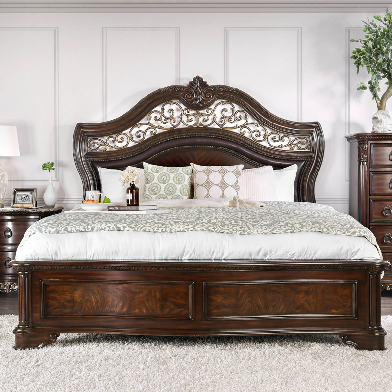 Fanechka Camelback Panel Bed with Ornate Headboard, California King