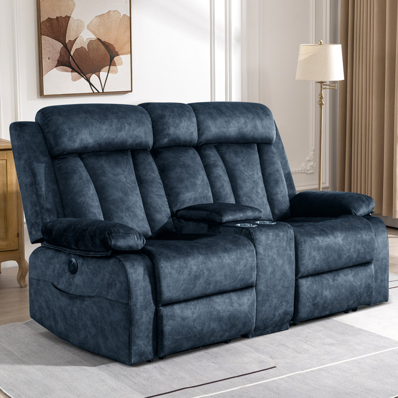 70.9'' Velvet Pillow Top Arm Reclining Loveseat, Blue Velvet
