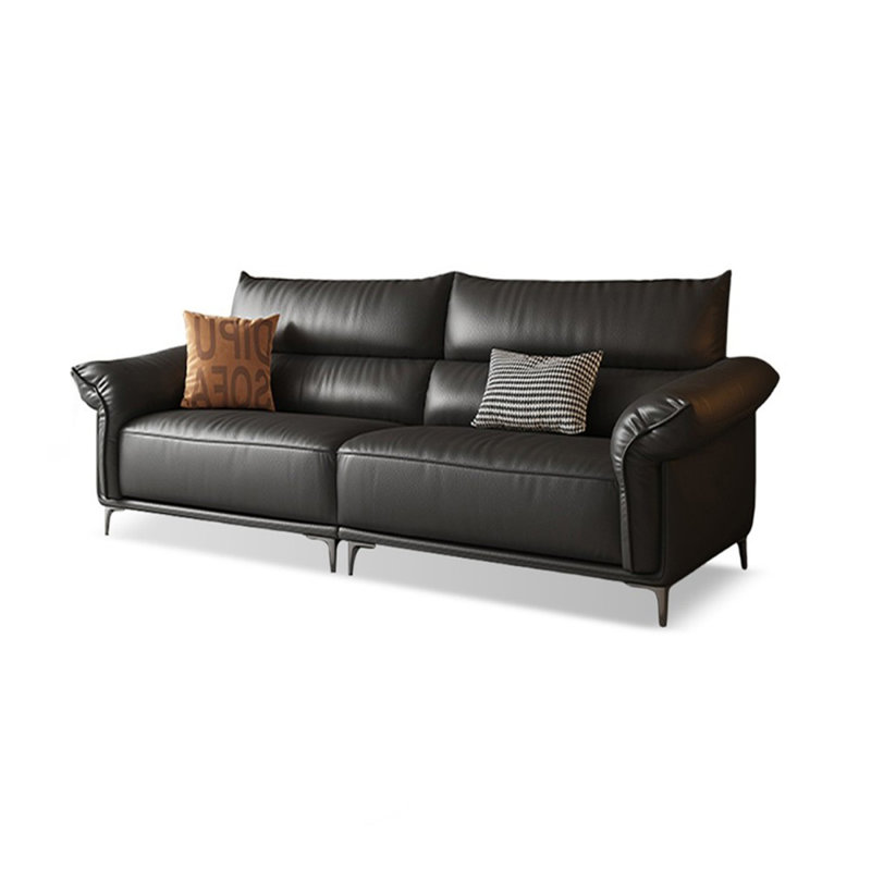 Causeuse-coussin modulable noire en cuir véritable, 37.4" H x 86.61" W x 39.37" D, Noir