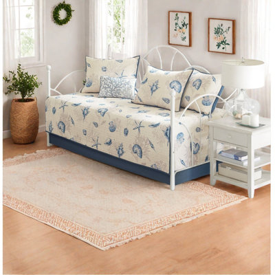 Reversible 6 Piece Microfiber Bedding Sets, Coastal Blue For Guest Home