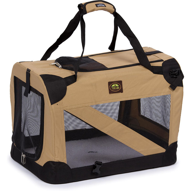 Small Khaki Nylon Soft-Sided Pet Carrier with Mesh Panels