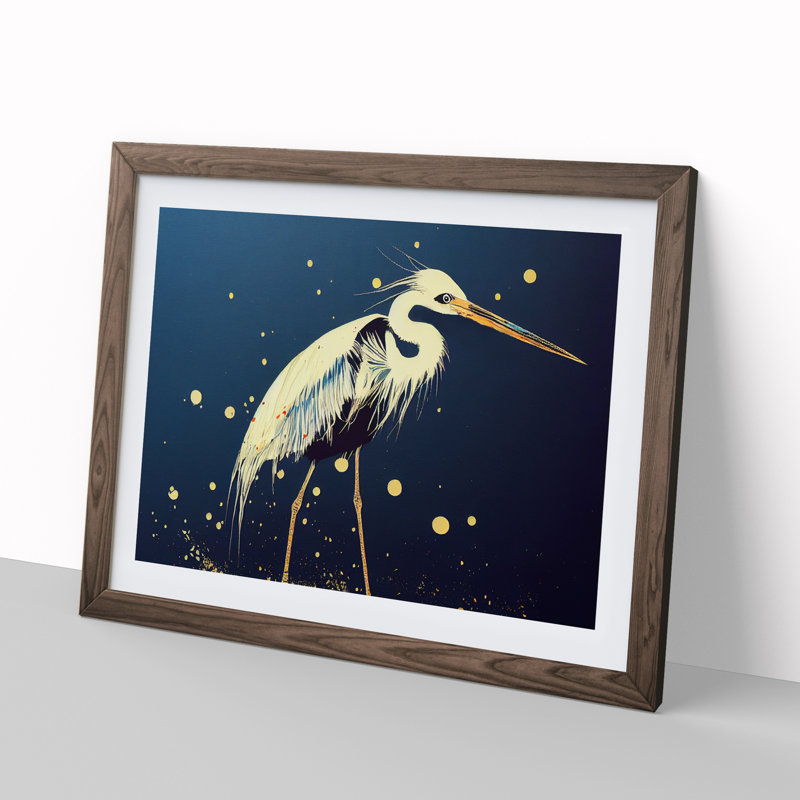 Heron Bird Splatter Vol.1 1 Piece Single Picture Frame Wall Art, 46cm H x 64cm W x 2cm D, Walnut