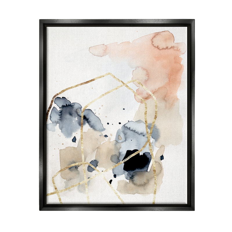 Art abstrait sur toile, "Musical Beats" par Victoria Barnes, Cadre flottant noir de jais, H 21 po x l 17 po x P 1,7 po