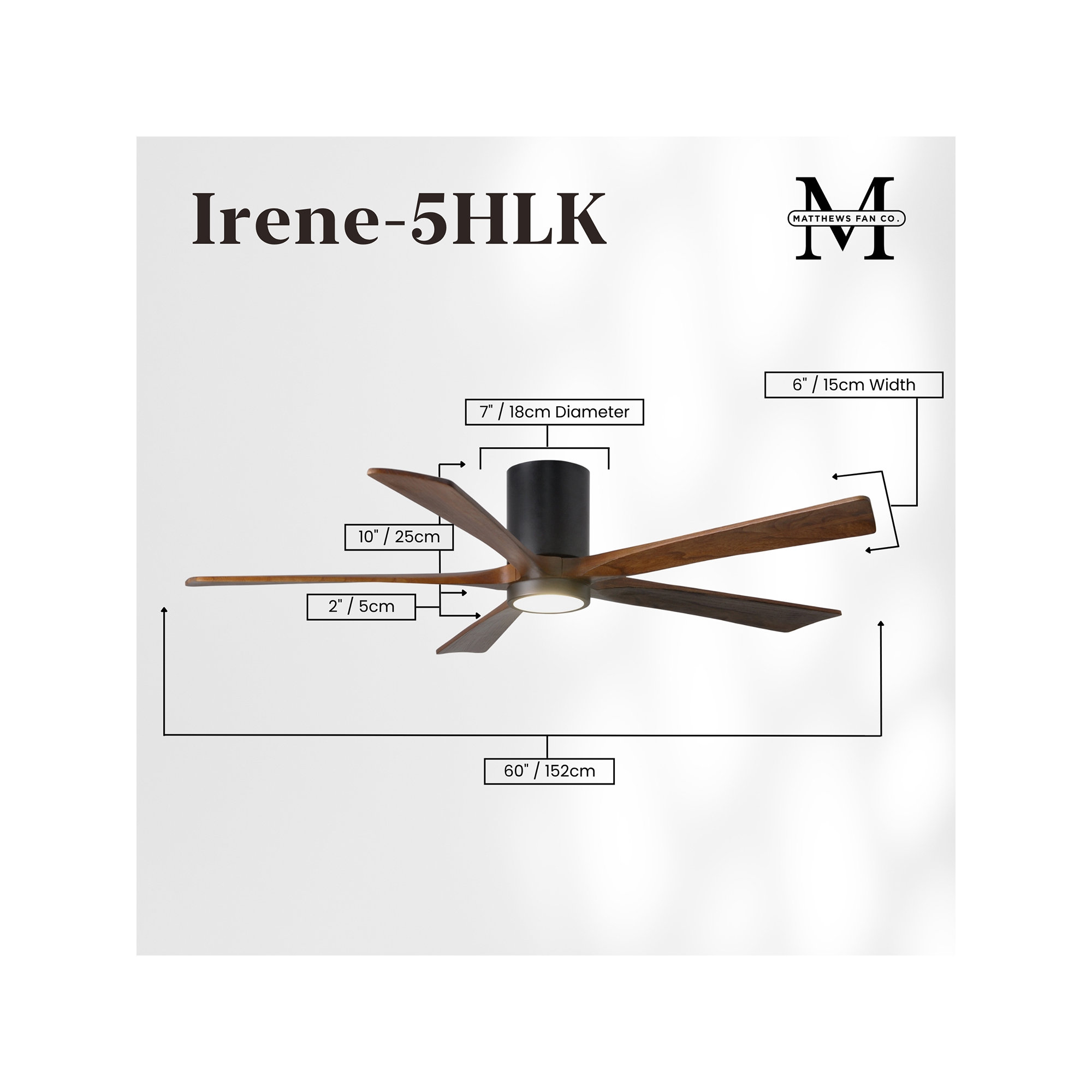 Irene 5 - Blade LED Ceiling Fan with Light Kit Included, Walnut Tone, Matte Black, 60"
