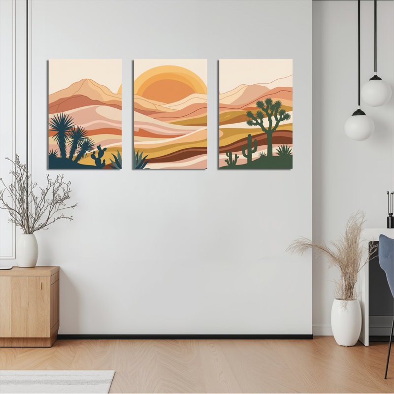 «Desert Landscape Sunset», ensemble de 3 reproductions d'art sur toile tendues, 2030