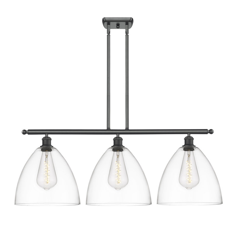 Luminaire suspendu linéaire à 3 lumières pour îlot de cuisine Alizia, DEL, Transparent, Noir mat