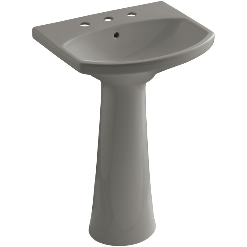 Cimarron 26.81" Vitreous China U-Shape Pedestal Bathroom Sink with Overflow, Cashmere, 8'' Centers