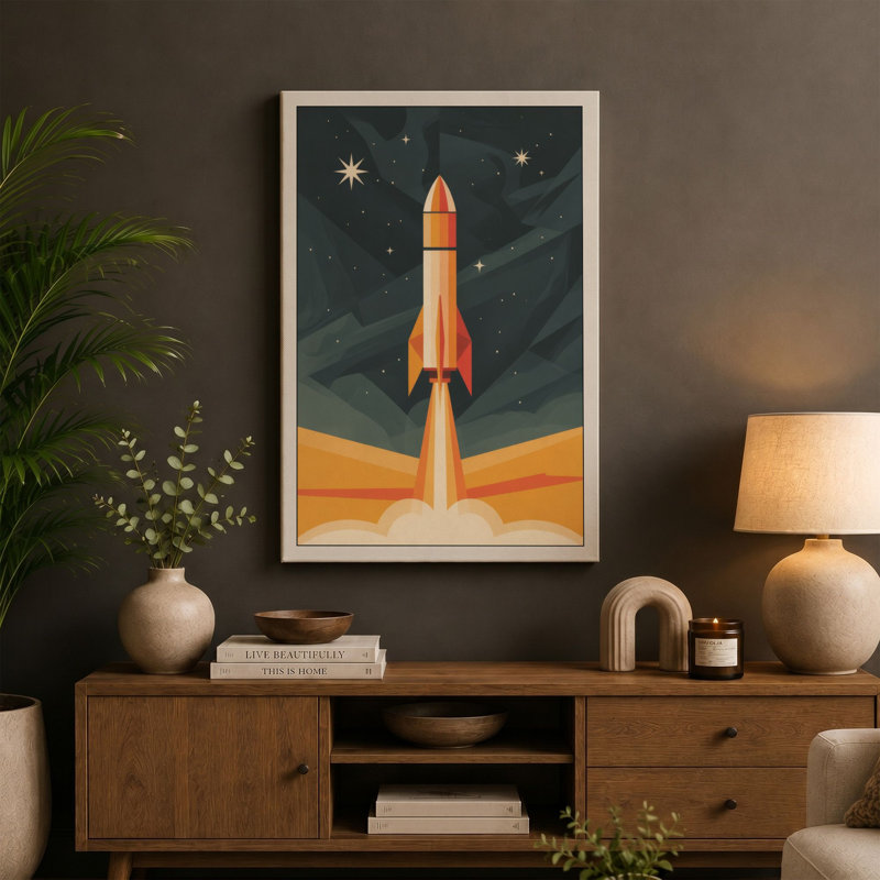 Rocket to the Stars Retro - Wrapped Canvas, 18x12 - 45.7 x 30.5 cm, White Border
