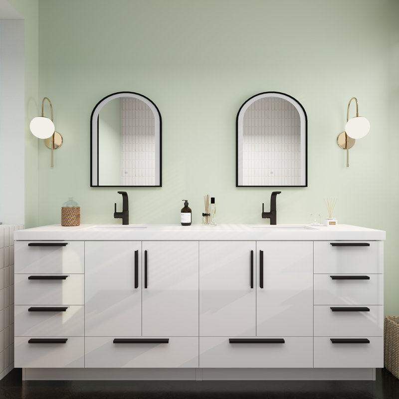 Carla Freestanding Bathroom Vanity with Double Sink, Gloss White, 83"