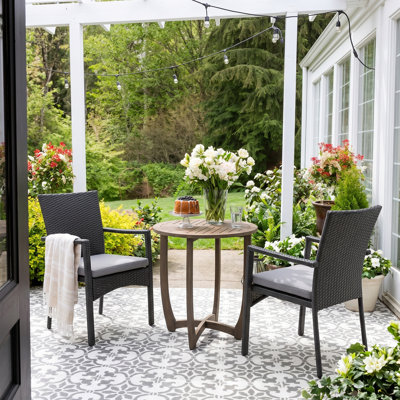 Sade 2 - Person Acacia Wicker Patio Dining Set with Round Table , Cushions Included