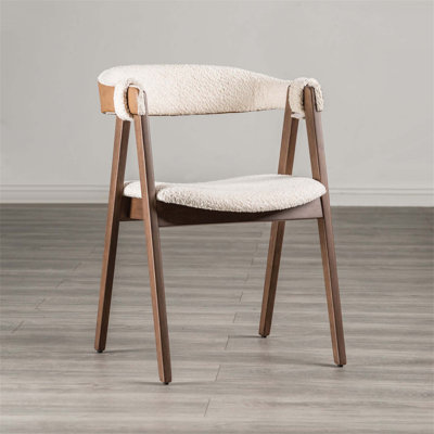 Mid-Century Modern 2Pc Side Chair Set With Padded Seat And Back, Curved Panel Design In Walnut And Beige Finish