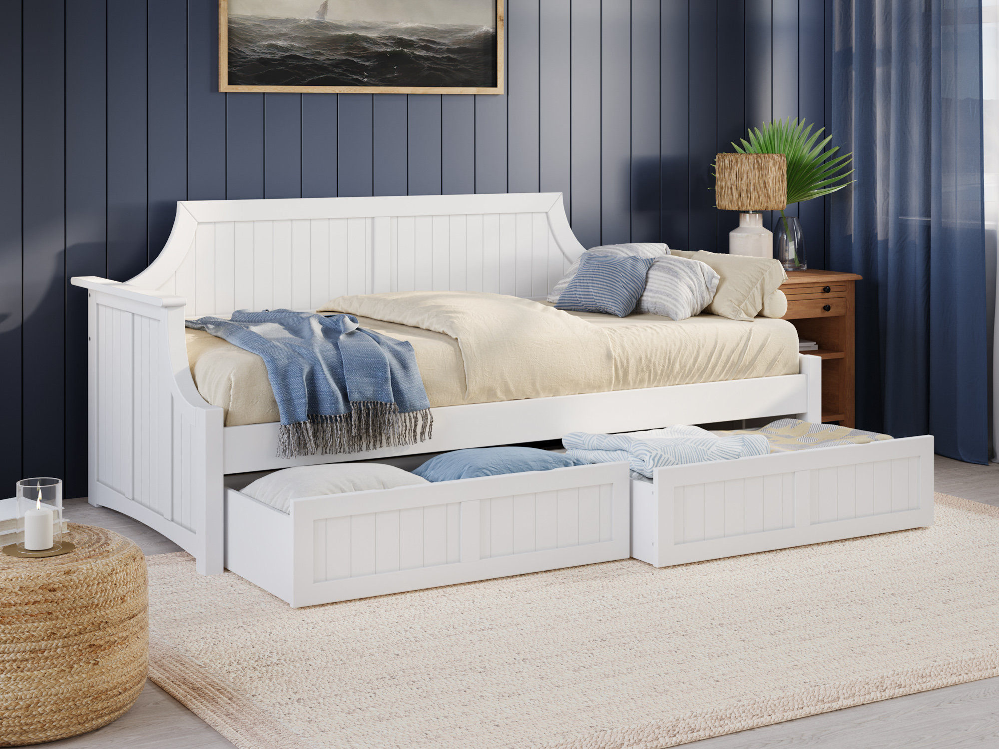 Lark Manor Antavious Coastal Cottage Solid Wood Twin Daybed with