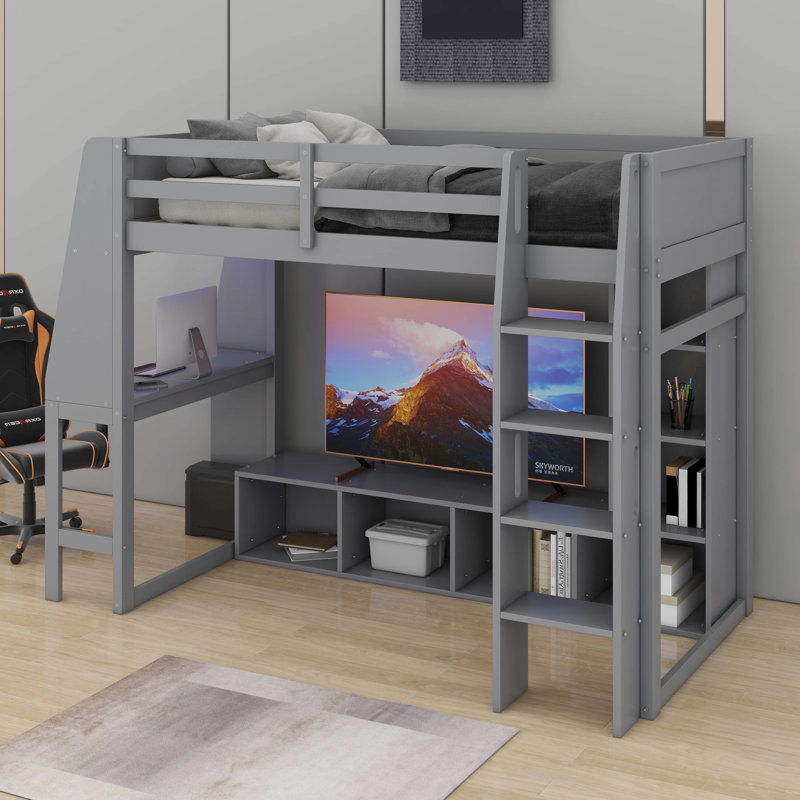 Lit mezzanine simple avec bureau, Gris