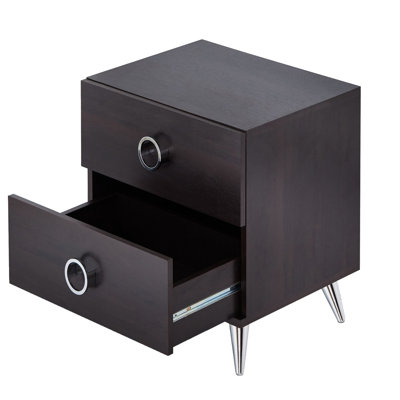 Table d'appoint avec tiroirs spacieux - Contemporain, pieds argentés, style rectangulaire élégant pour le salon, 2 tiroirs, pieds modernes