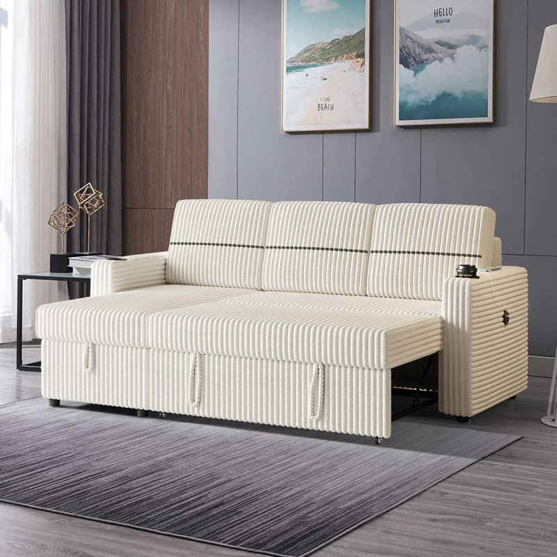 Baney Upholstered L-Shaped Sectional, Beige Corduroy